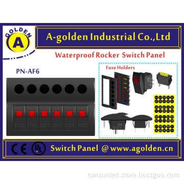 12V 24V Waterproof Boat Marine 6 Gang LED Rocker Switch Panel Circuit Breaker